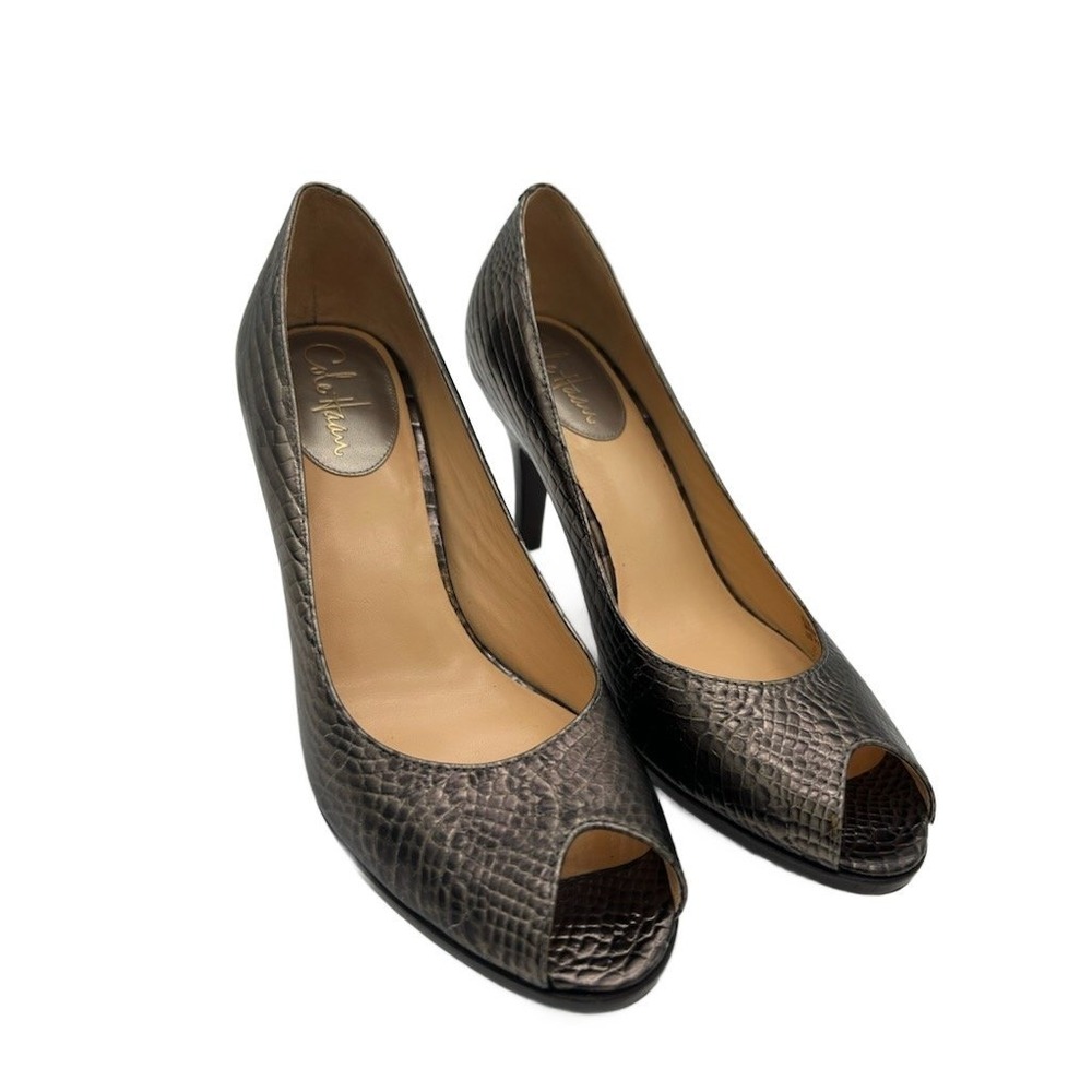 Cole Haan Air Pumps Women's Size 9.5 B Metallic Shoes Peep Toe Heels